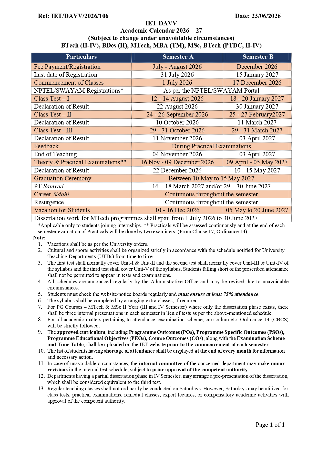 Academic Calendar 2026 27