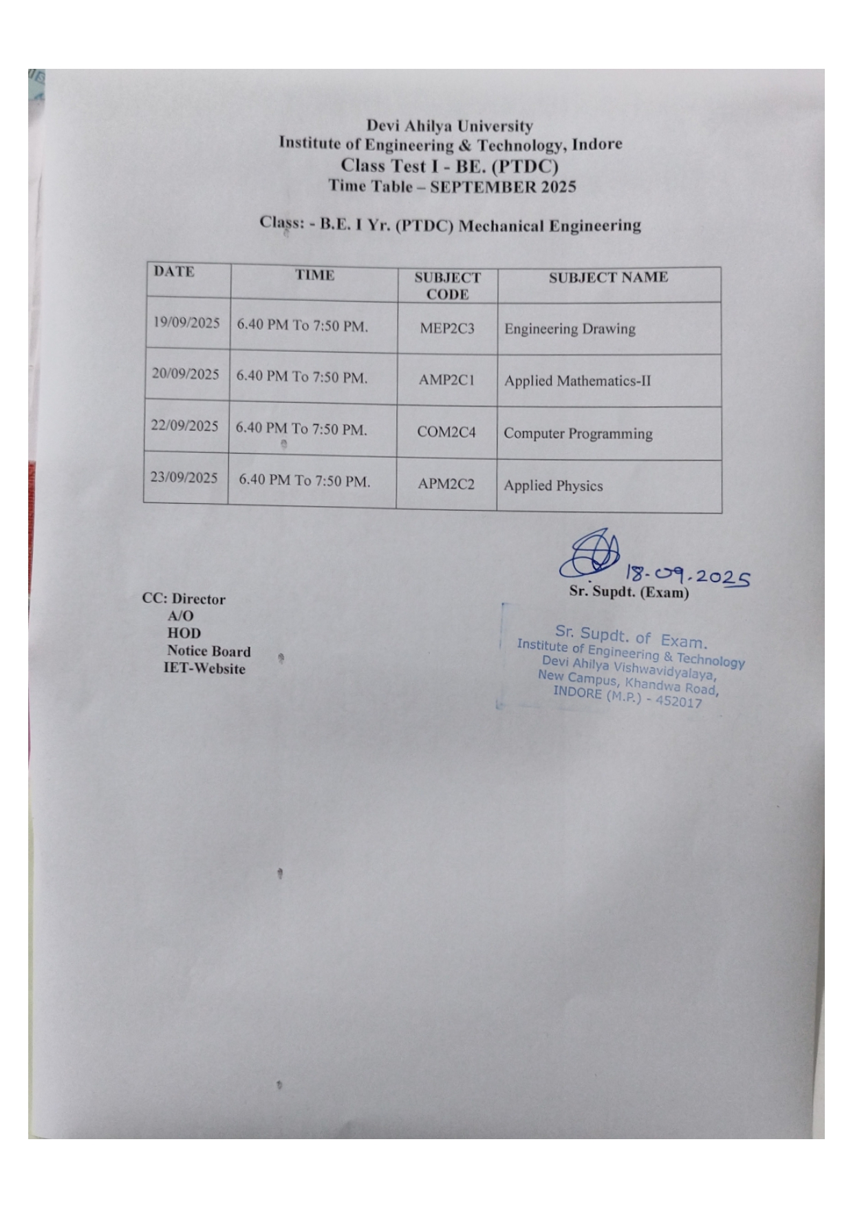 BEPTDC MECH Iyr Test tt Sep 2025